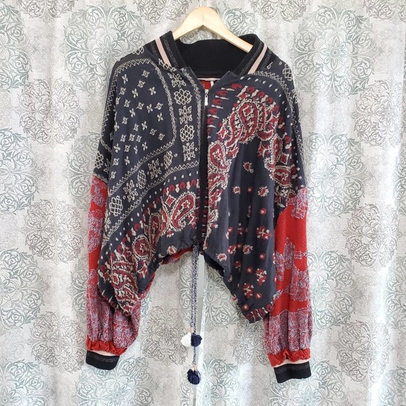 Free People Jackets & Blazers - Free People  Paisley knit oversized bomber jacket